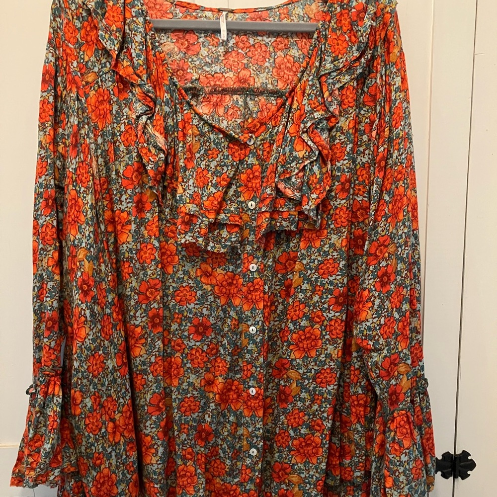 Free People V-Neck Floral Flowy Top S EUC